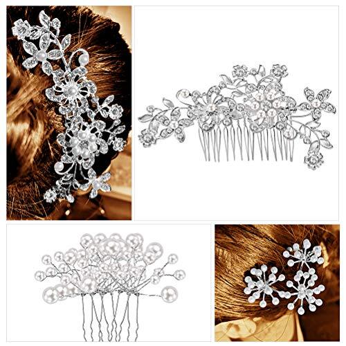 44Pcs Wedding Hair Combs for Brides Pearl Crystal Bridal Hair Accessories Side - Picture 4 of 7