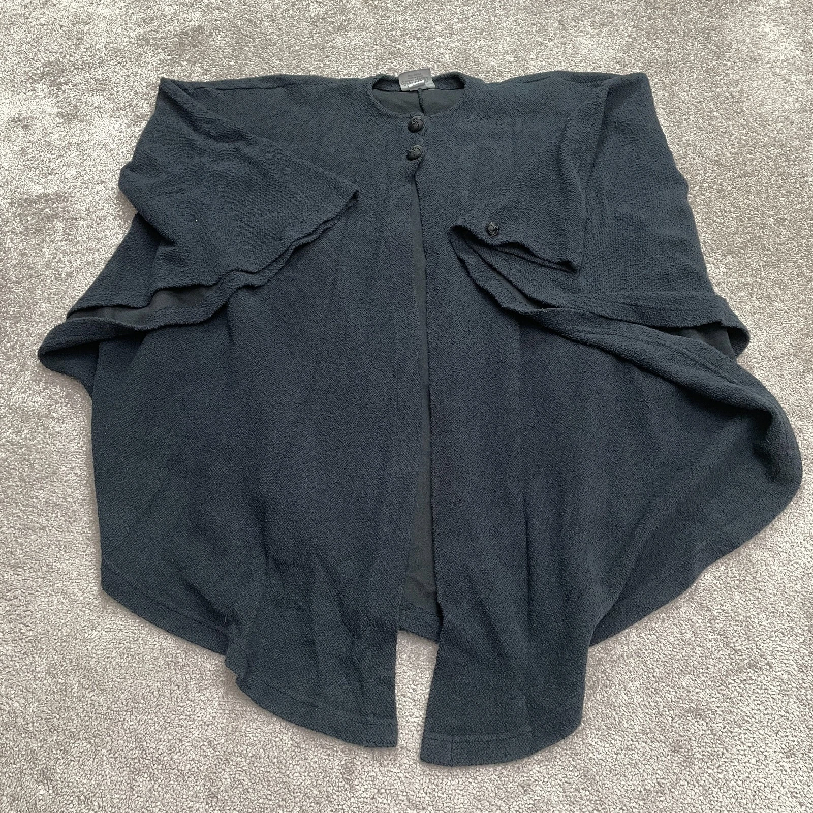 Mishi Vintage Oversized Poncho Jacket Cardigan Womens OS Black Button Preshrunk