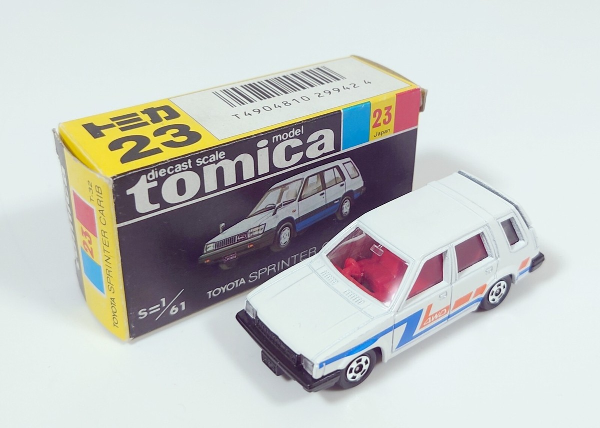 Tomica 23-3-5 Toyota Sprinter Carib white w/lines & logo 1:61 made