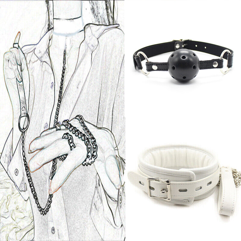 Collier De Cou En Cuir Rembourré Avec Laisse Chaîne – Jeu De Rôle BDSM