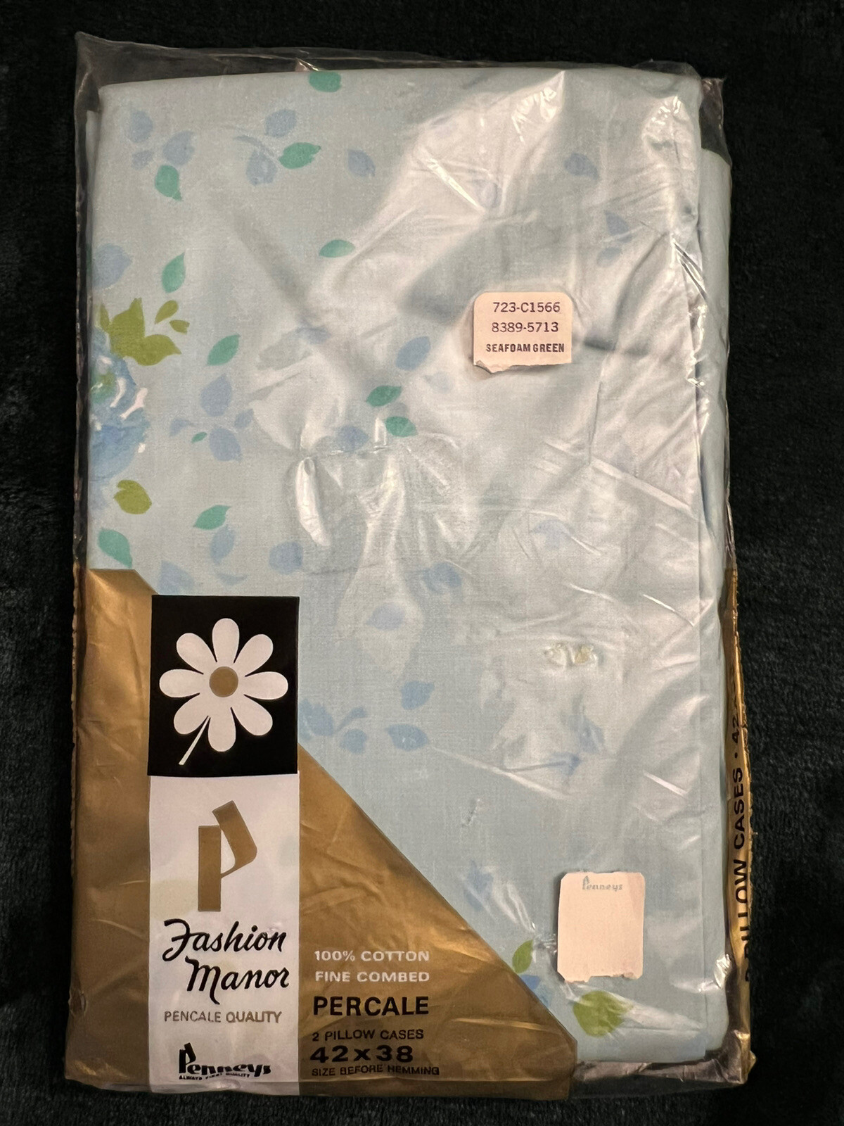 NOS New Vintage Penneys 2 Pillow Cases Percale Seafoam Green Cotton Mid