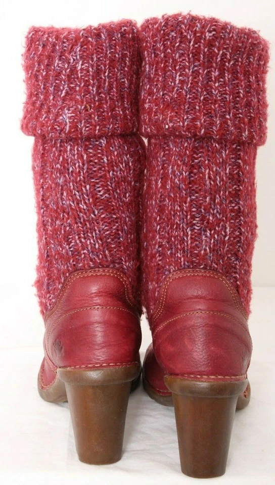 El Naturalista Rojo Pull-On Informal Cuero Tejido Zueco Tacones Botas Zapatos Niñas 3 Foto 3 de 4