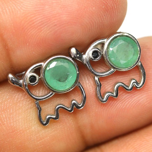 Gema 6Mm. Esmeralda Verde & Spinel Pendientes 925 Plata Bañado en Oro Blanco - Imagen 2 de 4