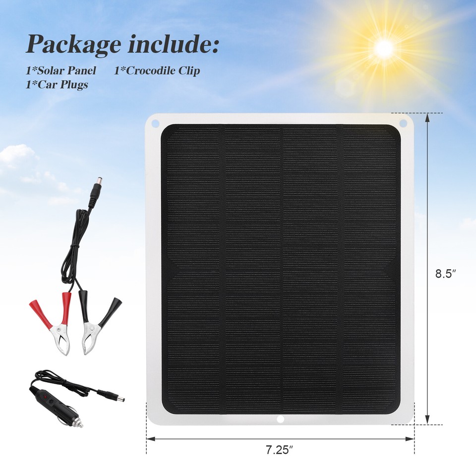 20W 12V Solar Panel Trickle Charger & Maintainer For Car, Boat, RV - Includes USB Ports For Phones
