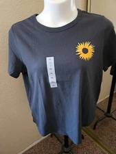 BRAND NEW:  Women's OLD NAVY Size XL Gray "Sunflower" Round Neck 100% Cotton Tee