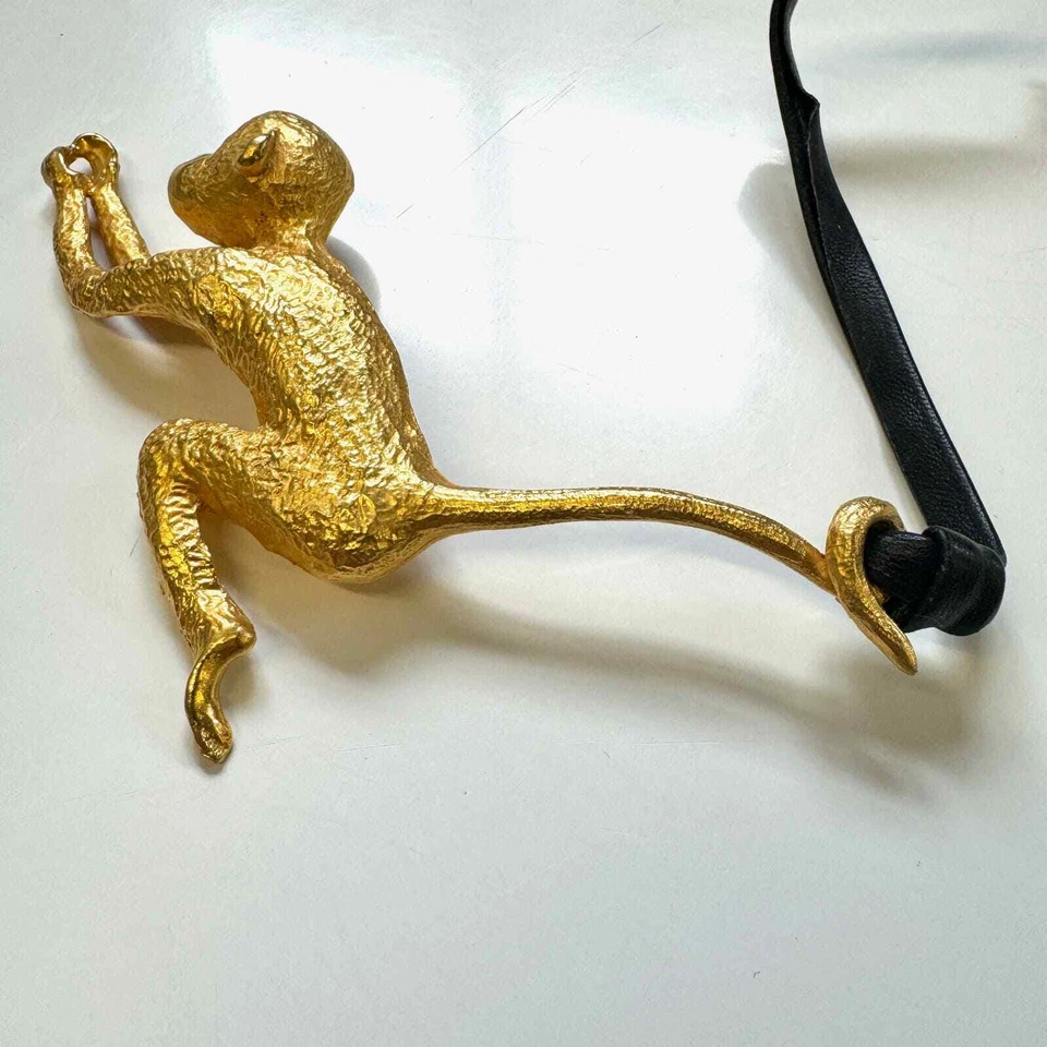 Vtg 70s Christopher C Ross Gold Brass Monkey Buckle Belt c. '78 - Image 3 of 4