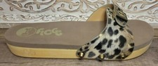 FLOGG Wood Bottom Slide Sandal Metallic Leopard Strap Buckle Womens Size 7
