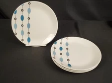 Pier 1 Dessert Snack Salad Plates Beaded Garland Blue & Silver 7 5/8" Set of 4