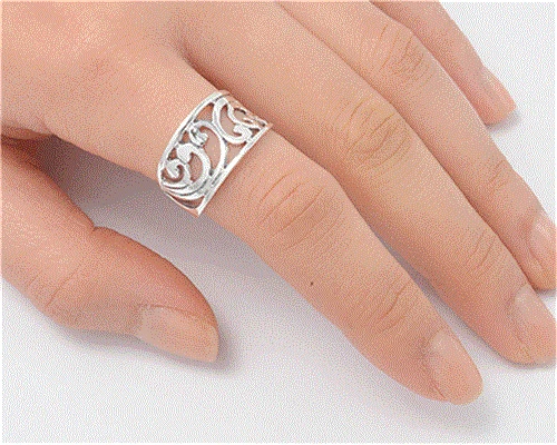 WIDE BAND OF SWIRLS ~ Genuine 925 STERLING SILVER RING ~ Size 8 9 10 / Q S U - Picture 1 of 1