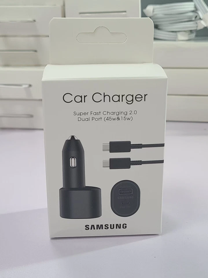 Original Nuevo Samsung 45W 2 Puertos Carga Súper Rápida Doble Cargador Coche con Cable Foto 2 de 4