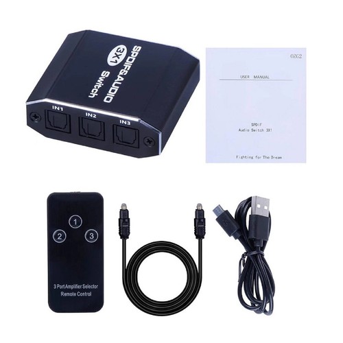 NEW 3x1 Aluminum Spdif Toslink Optical Digital Audio Splitter Remote Switch Hub