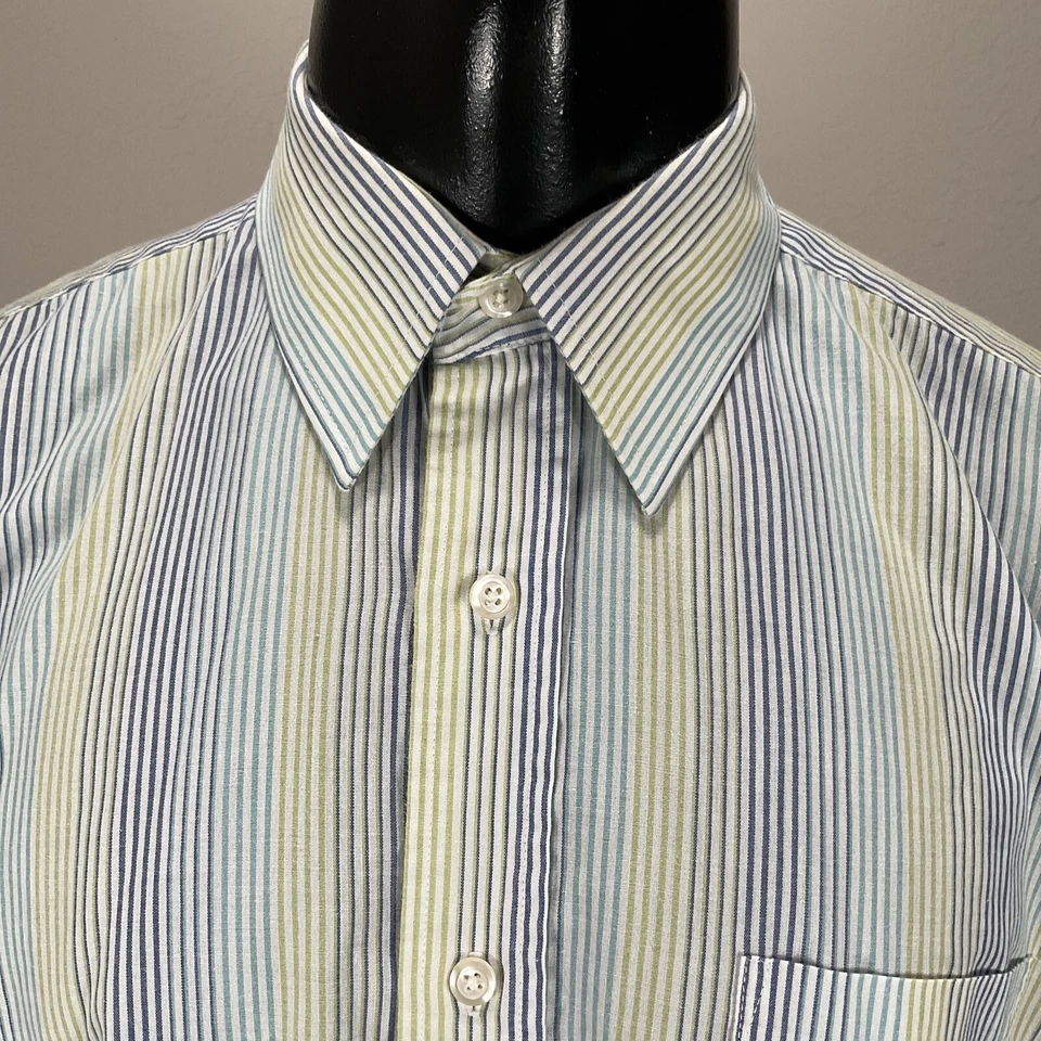 Camisa de vestir Oleg Cassini manga larga aguja única a medida 16 32/33 rayas Foto 4 de 4