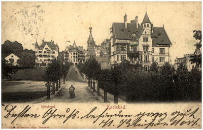 Karlovy Vary KARLSBAD um 1900/10 Strassen Partie im Westend alte Ansichtskarte
