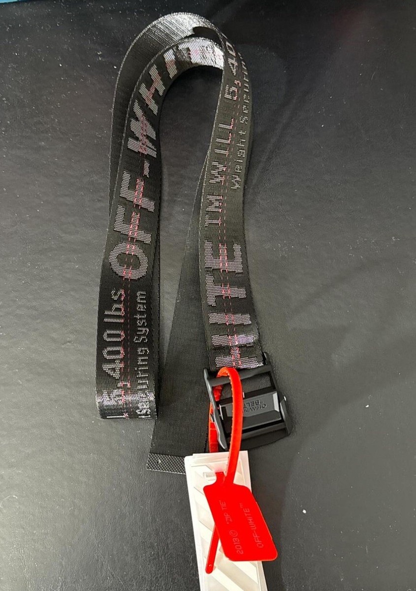 OFF-WHITE Men Black Industrial Logo Buckle Woven Belt One Size