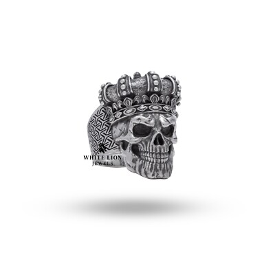 Biker Rider King Emperor Monarch Gothic Skull Crown Ring 925