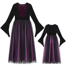 Girls Halloween Cosplay Party Dress Witch Role Play Costume Dark Queen Dresses