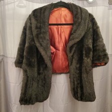 Vintage Faux Fur Stole Womens Black Wrap Lined USA M/L