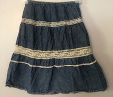 Mary Kate and Ashley Denim Trumpet Skirt Sz 6 Vintage Y2K Girls Jean Floral Lace