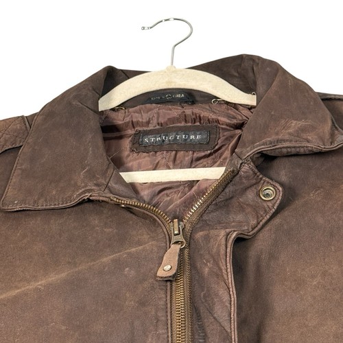 Vintage Structure Men’s Brown Leather Bomber Jacket Size Large - Picture 5 of 15
