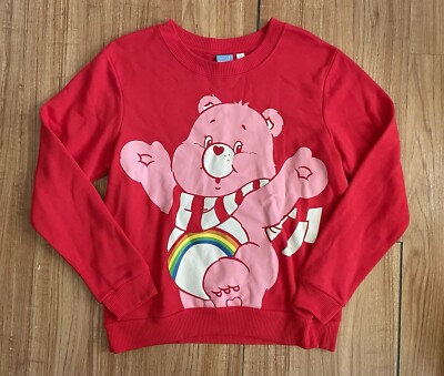 CARE BEARS Sweatshirt Cheer Bear Lets Get Cozy Winter Rainbow Retro 80 s Style L