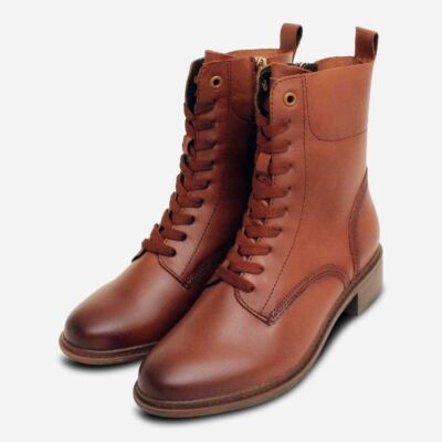 Tamaris Ankle Zip Boots in Antique Cognac Leather