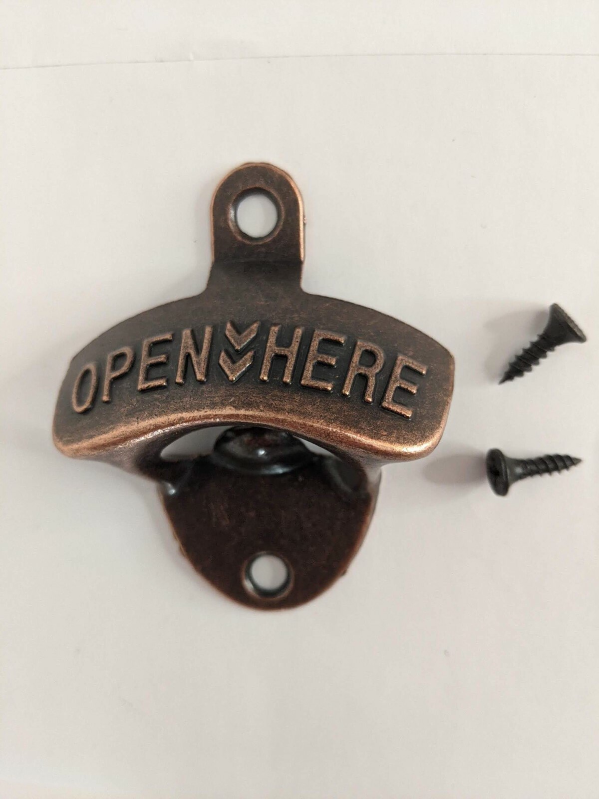 Wall Mounted Bottle Opener Open Here Bronze Colored Metal Soda Opener w/ screws