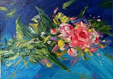 FLORAL ACRYLIC PAINTING~"BOUQUET"~ARTIST~MARINA DEL REY~5"x 7"