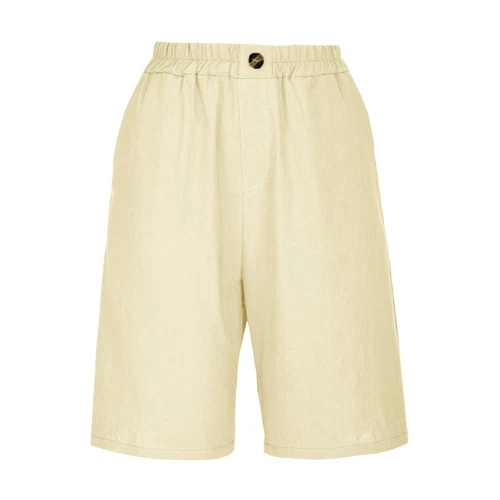 Pantalones cortos para mujer color liso bolsillo abotonado capris cintura elástica sueltos - Imagen 36 de 66