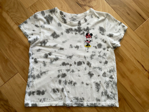 T-shirt top Minnie Mouse bianca cravatta tintura crop manica corta donna media - Foto 1 di 4