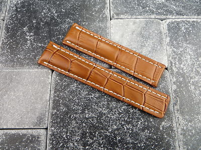 New 20mm Leather Strap Honey Brown Deployment Watch Band for BREITLING 20 x1