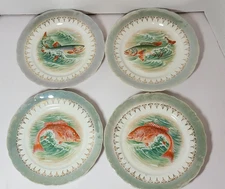 Vintage D E McNicol East Liverpool Signed set of 4 Fish Decorative Plates