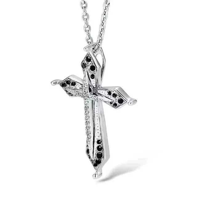 2Ct Lab-Created Black Diamond Cross Pendant 14K White Gold Finish Free 18" Chain - Image 2 of 4