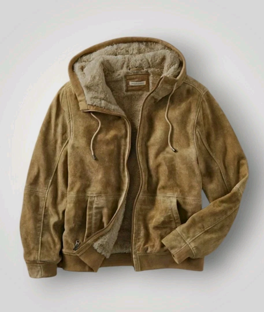 Carbon2Cobalt Spyglass Suede Hoodie Jacket L Wheat Brown Sherpa Lined image 1