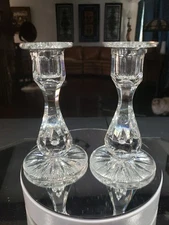 Pair 6" Candlesticks Candle Holders American Brilliant cut Glass crystal Tuthill