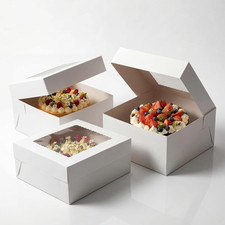 3 Pack 10X10X5 Inch White Cake Boxes with Window and Lids   Disposable Bakery Bo