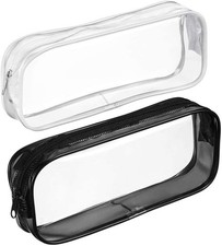 2pcs Clear PVC Zipper Pencil Bag Toiletries Exam Pen Pencil Pouch Case Travel