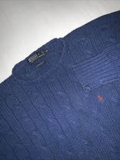 Vintage Polo Ralph Lauren Men  s Cable Knit Fisherman Sweater Blue Size XL Chunky