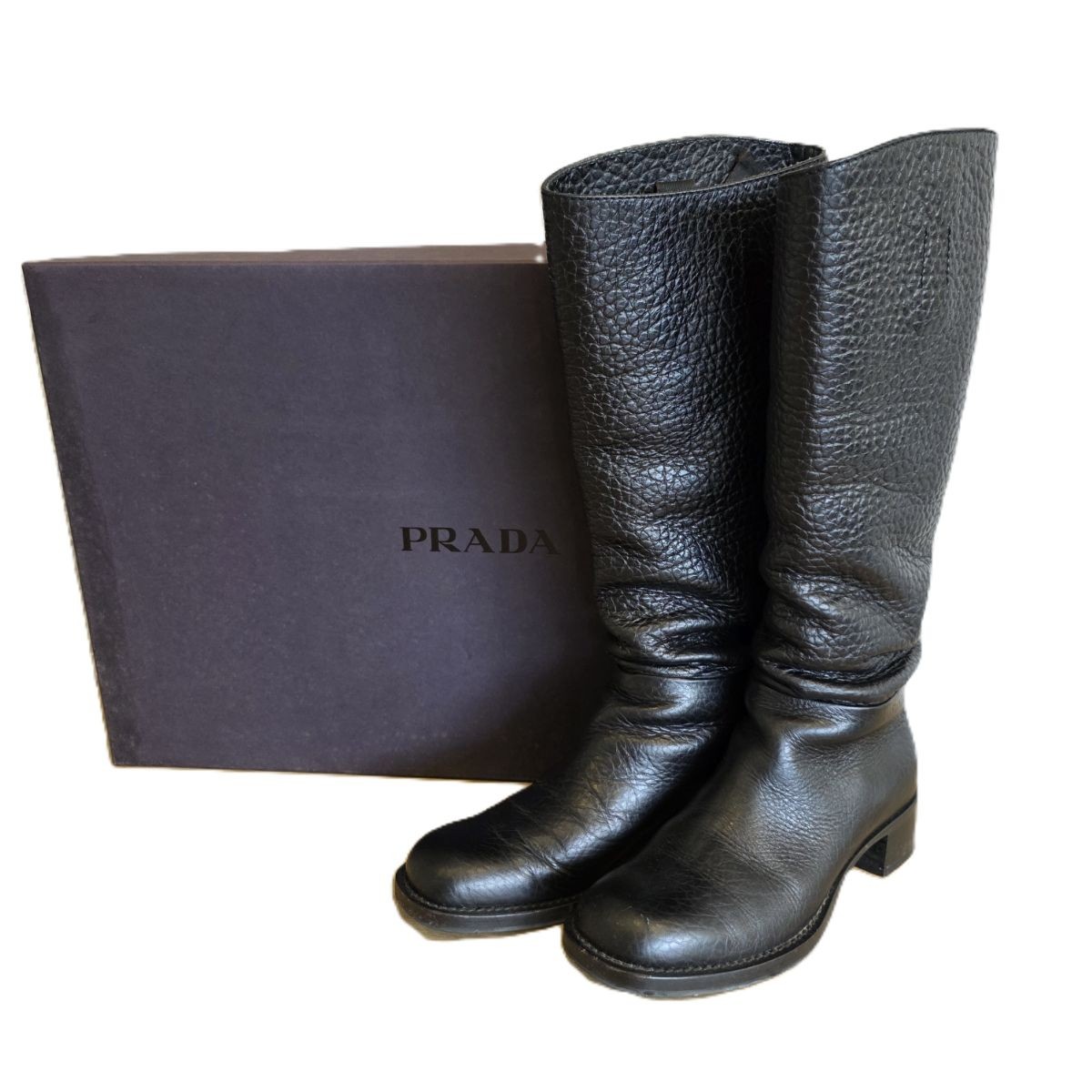 PRADA Long Boots Shoes EU 37 US 7 Leather Black Auth from JAPAN thumbnail 2