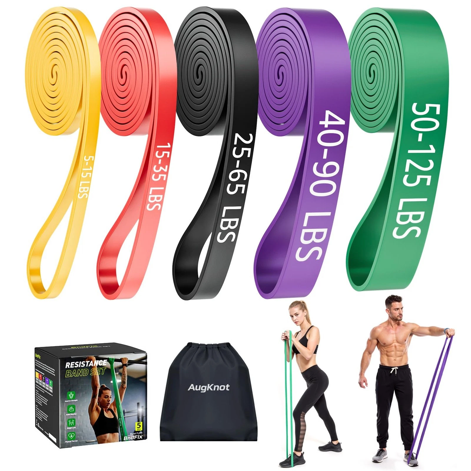 Resistance Bands for Working Out: 5-Levels Exercise Bands Set with Bag- Pull ...