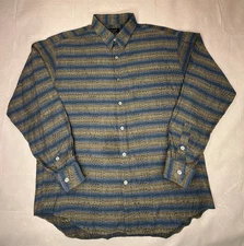 Yamato Shirt M Button Up Geometric Print Made in Japan Cotton Free Ship