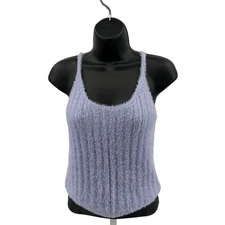 It's Our Time Tank Top Womens M Lavender Scoop Neck Fuzzy Knit Asymmetric Hem