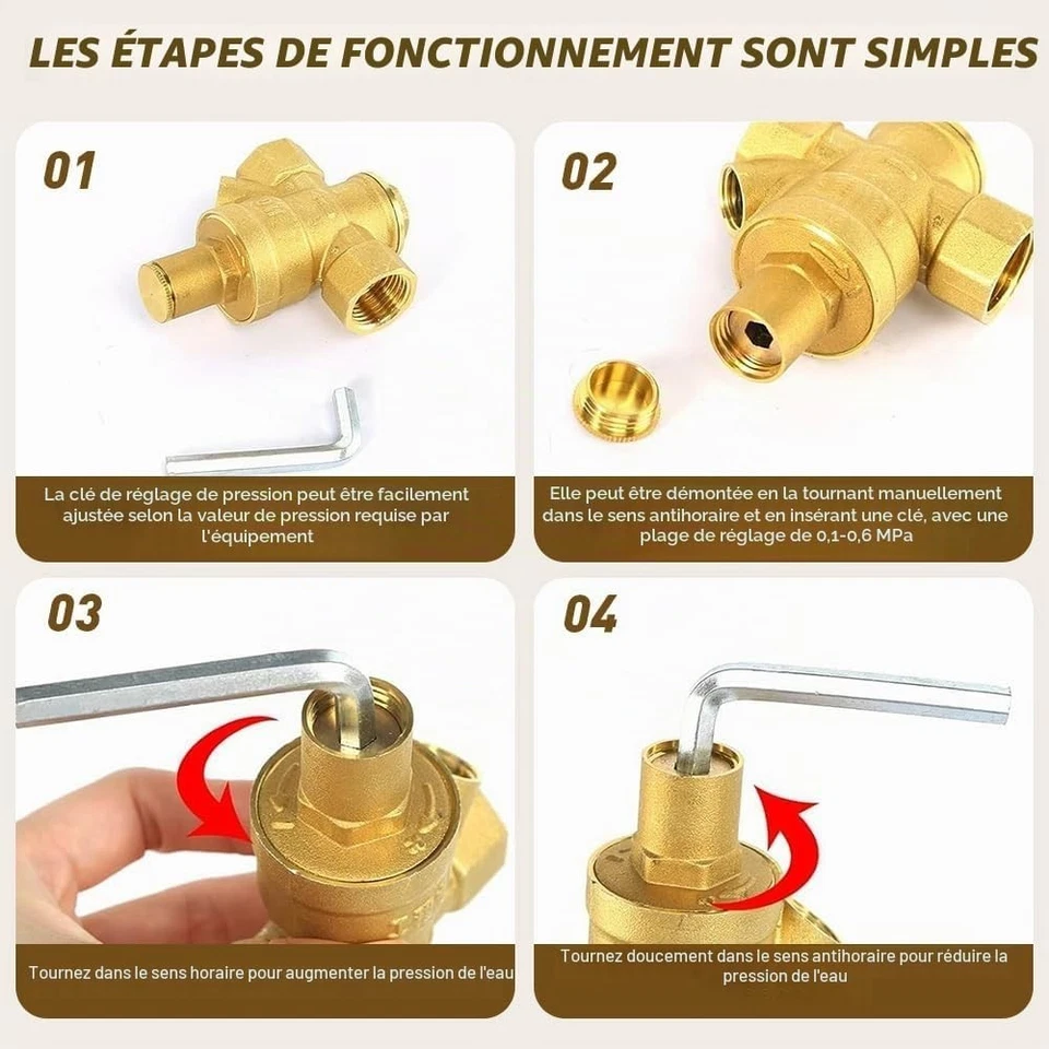 Water Pressure Reduction 1/2" DN15 with pressure gauge, Made 100% Brass High - Photo 4/4