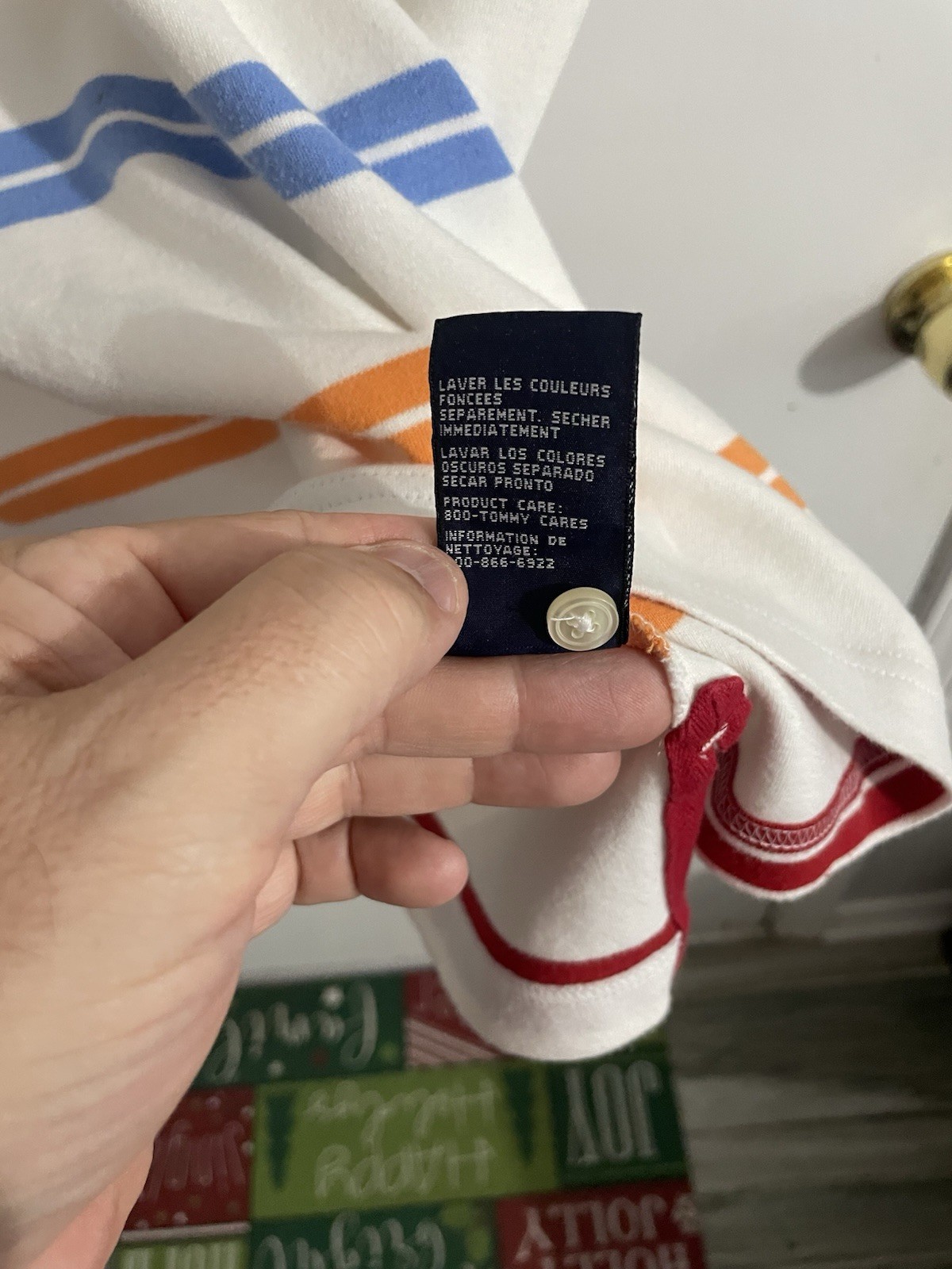 Tommy Hilfiger Polo Size Large Soft Cotton White With Colored Stripes Good thumbnail 9