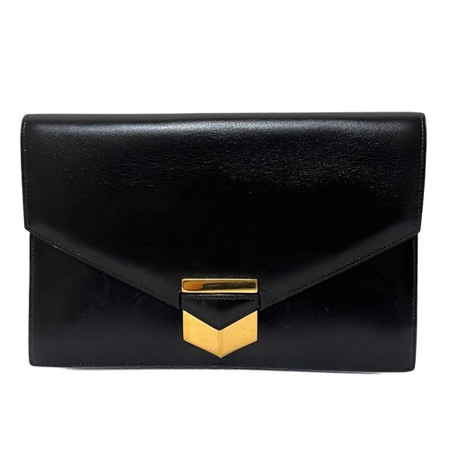 HERMES Faco Clutch Bag Box Calf Black Vintage Kelly Style France Stamp S Used