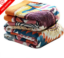 Boho Throw Blanket for Bed 100 Cotton Bohemian 50"x60", K-colorful World