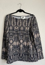 Nurture Tunic Long Sleeve Shirt Geometric Pattern Black Tan Women's XL USA made