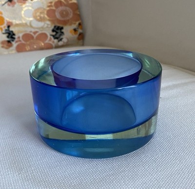 Murano Antonio da Ros for Cenedese Blue Glass Bowl Round 4x2.5  Vintage MCM