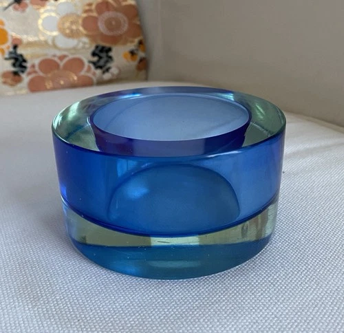 Murano Antonio da Ros for Cenedese Blue Glass Bowl Round 4x2.5” Vintage MCM