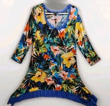 Cupio 1X Tropical Trapeze Asymmetrical Dress Bohemian 3/4 Sleeve Stretchy  #641