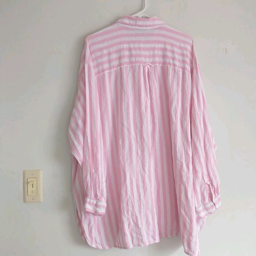 Camisa Old Navy The Boyfriend Para Mujer 3X Rosa Blanco Rayas Mezcla de Lino Preppy Boxy - Imagen 6 de 9